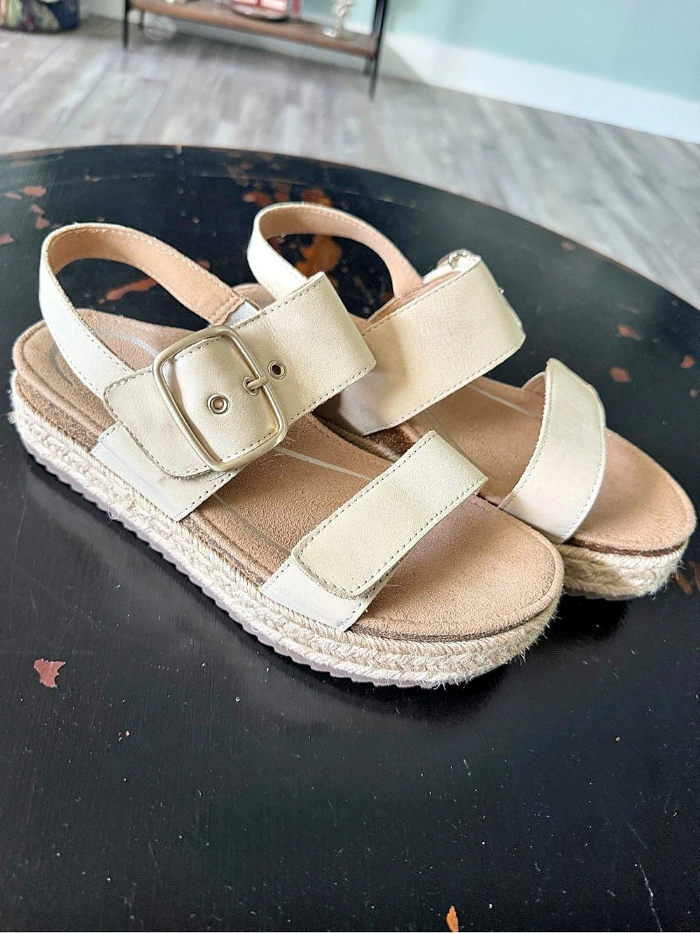 aetrex Women's Platform Velcro Buckle Sandals in Beige